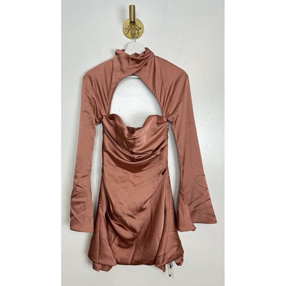 House of CB Satin Long Sleeve Dress in Blush - Picture 4 of 15